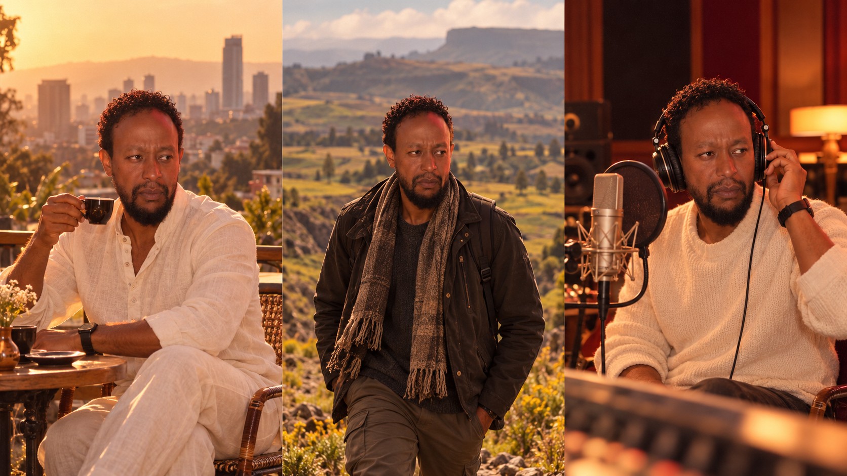 Muchacho at an Addis cafe, in the Ethiopian highlands and in a recording studio